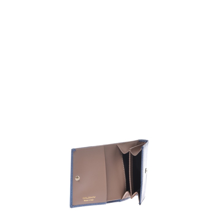 Baldinini, Portofel de piele cu capse, Albastru, 9 x 10 x 2.5 cm