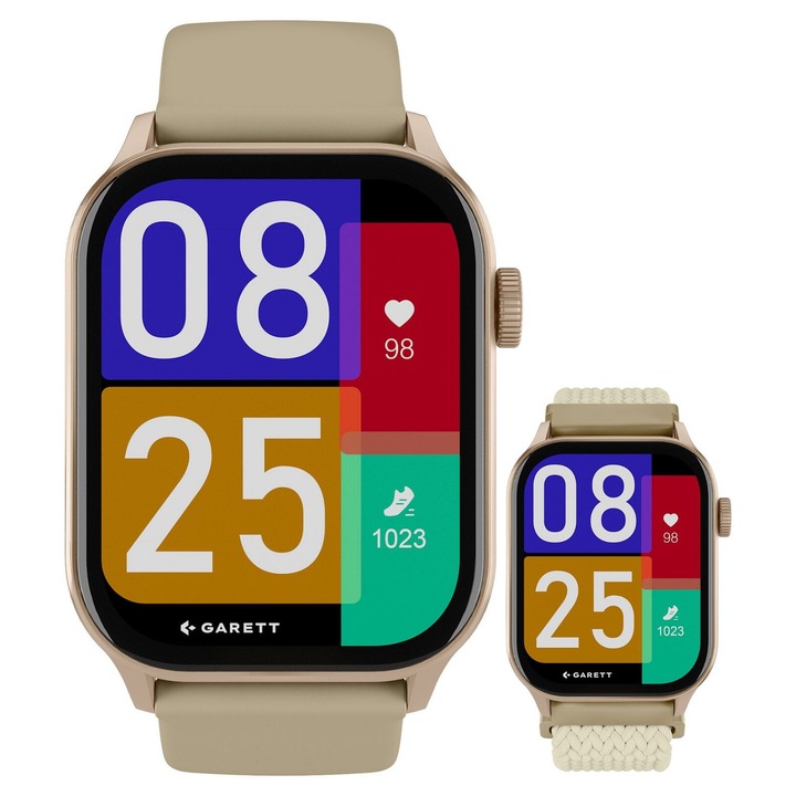 Garett Activity 3 Gold sportóra, bézs, szett, AMOLED kijelző, szilikon szíj