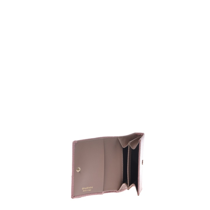 Baldinini, Portofel de piele cu capse, Roz, 9 x 10 x 2.5 cm