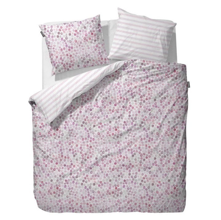Rózsaszín pöttyös szatén ágynemű, Essenza, 155 x 220 cm