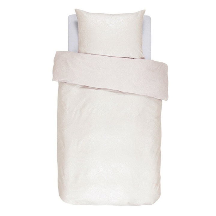 Pamut selyem ágynemű halvány rózsaszín árnyalatban, díszpárna, virágos ágynemű, Essenza, 140 x 220 cm