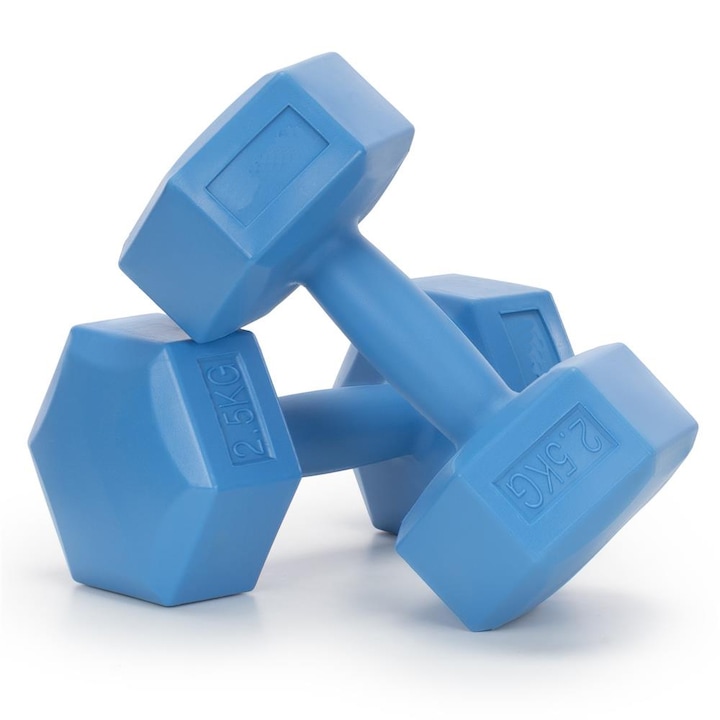 Set gantere hex 2x2, 5 kg, bitum cu invelis rezistent PP, albastru