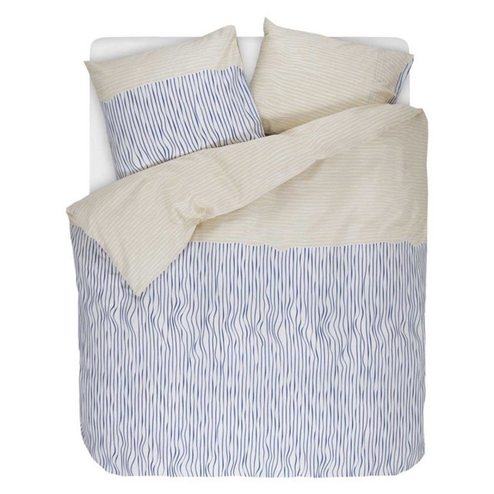 Kék és bézs mintás, 200 x 220 cm-es, pamut szatén ágynemű szett, Esprit