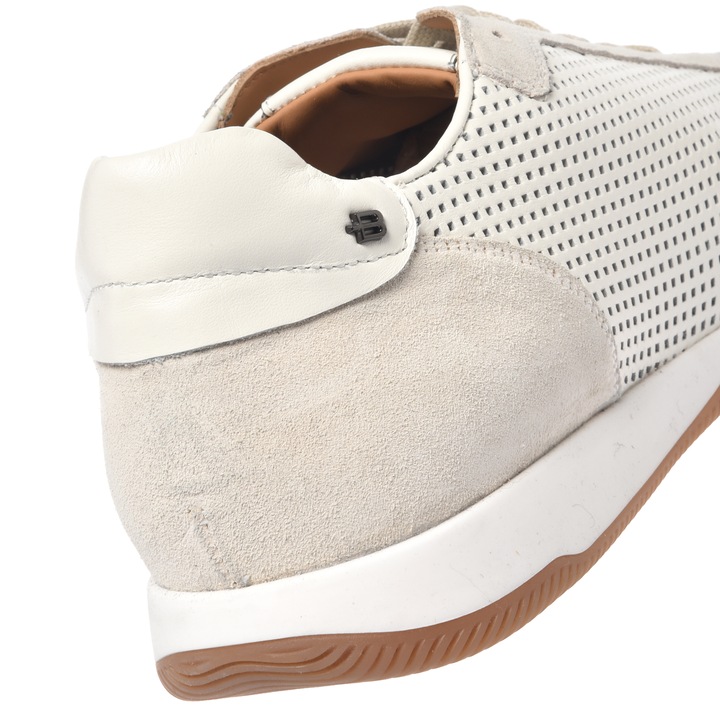 Baldinini, Pantofi sport de piele si piele intoarsa cu perforatii, Alb murdar