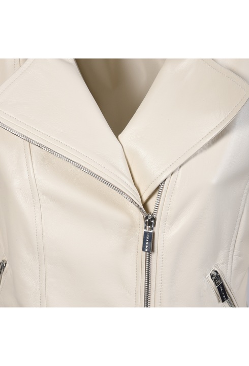 Baldinini, Jacheta biker din piele cu mansete cu fermaor, Alb murdar