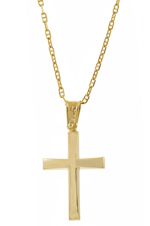 Cruce din Aur de 14K cu Lant E-ORO.GR, auriu