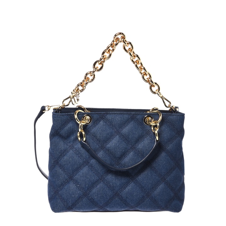 Baldinini, Geanta din denim cu bareta de umar din piele, Albastru