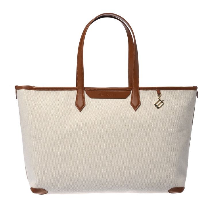 Baldinini, Geanta shopper cu buzunar interior, Alb murdar