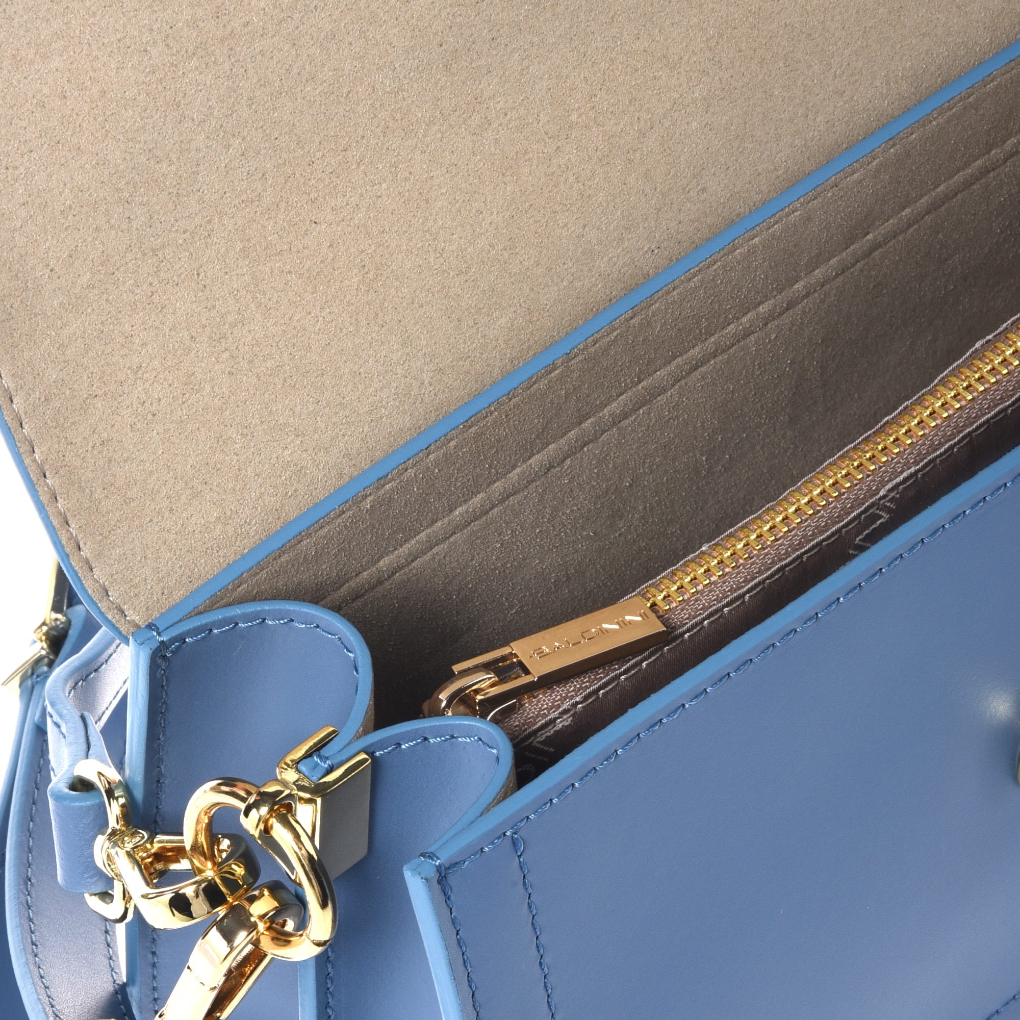 Baldinini, Geanta crossbody din piele cu bareta detasabila, Albastru prafuit