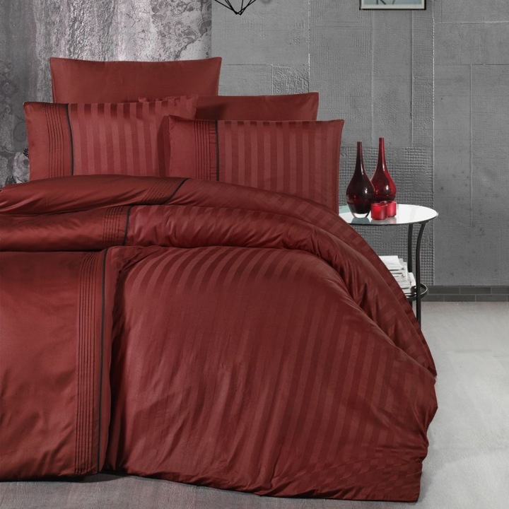 Луксозно спално бельо за двойно легло, 100% памучен сатен, чаршаф 240x260 см, 6 части, First Choice, Modalife, Канела