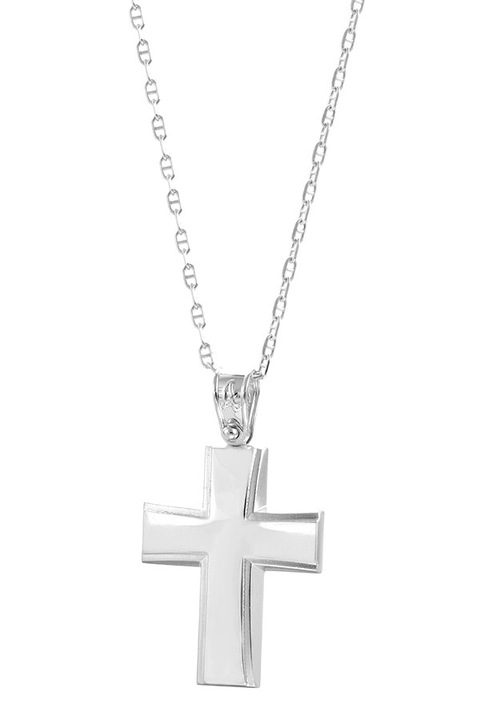 Colier din aur alb de 14K cu lant din aur de 9K, set bijuterii dama E-ORO.GR