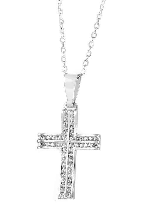 Crucifix din aur alb de 14K cu lant din aur de 9K, E-ORO.GR