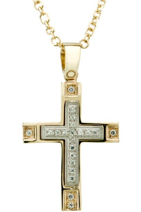 Cruce din aur de 14K cu lant din aur de 9K, E-ORO.GR