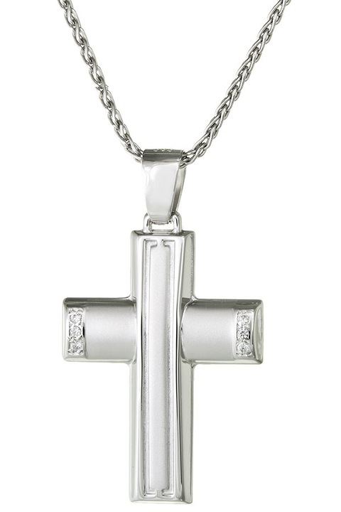 Crucifix din aur alb de 14K cu lant din aur de 9K, set bijuterii dama E-ORO.GR