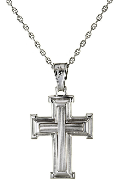 Crucifix din aur alb de 14K cu lant din aur alb de 9K, E-ORO.GR