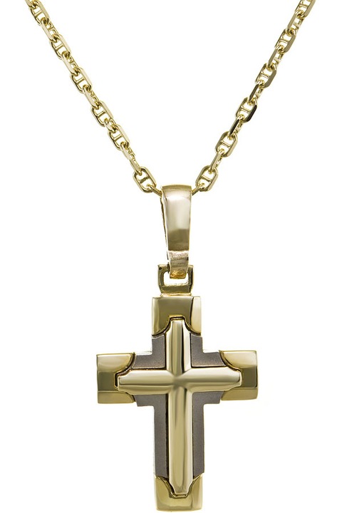Cruce din aur de 14K cu lant din aur de 9K, set bijuterii dama E-ORO.GR