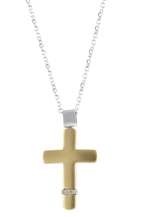 Crucifix din aur de 14K Val'Oro cu lant din aur alb de 9K
