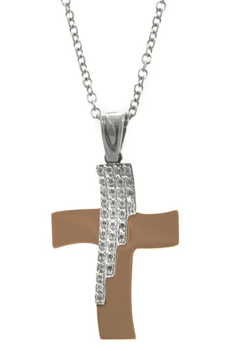 Crucifix din aur alb 14K cu lant din aur 9K, Val'Oro