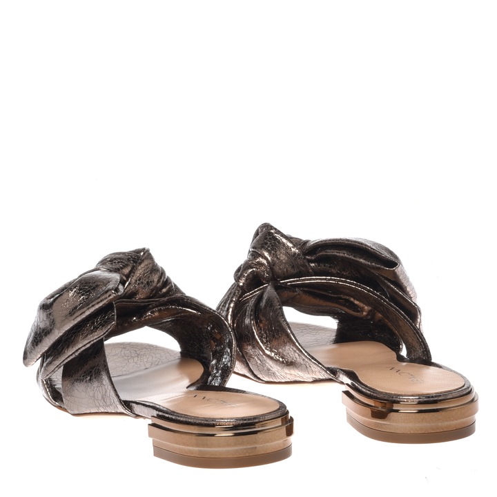 Baldinini, Papuci din piele cu aplicatie funda, Bronz