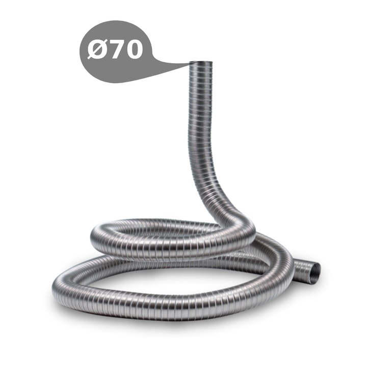 Tub evacuare gaze flexibil din inox de la Paa-Auto®, cu doua straturi de inox diametru interior de 70 mm