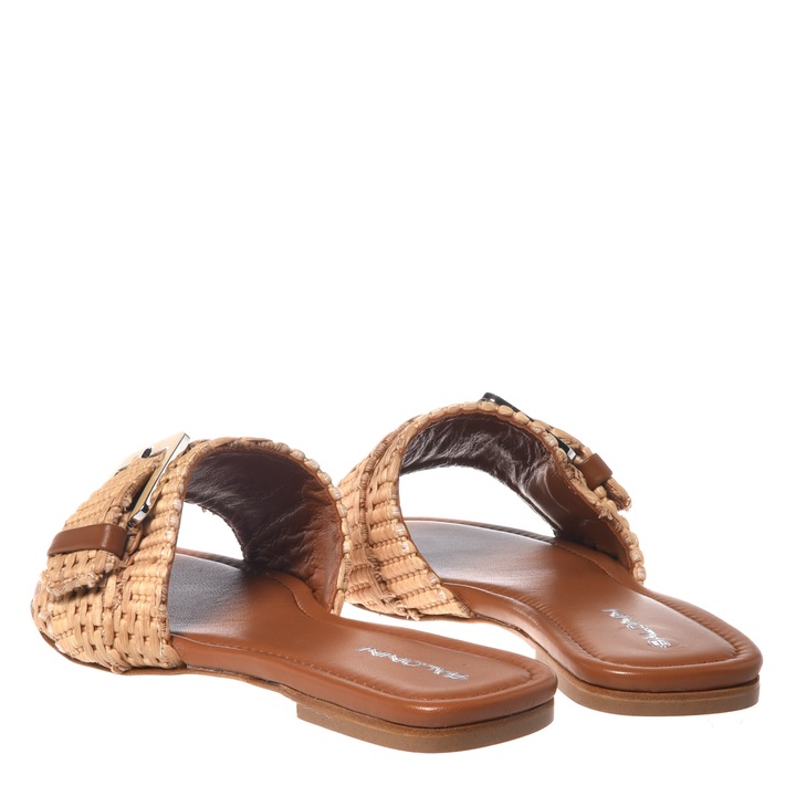 Baldinini, Papuci cu varf patrat si bretea din rafie, Bej