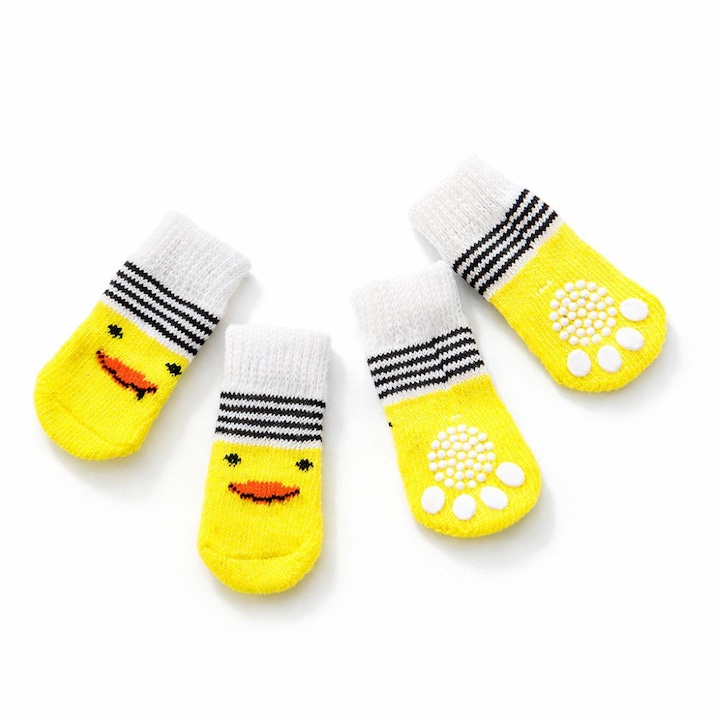 Set 4 sosete antiderapante BLANIK pentru caini, cu talpa din silicon, protectie labute, confortabile si elastice, pentru caini mici si medii, modele vesele