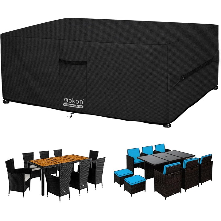 Покривало за градински мебели, Dokon, 170x94x71 см – 600D Oxford, водоустойчиво, UV защита, черен цвят