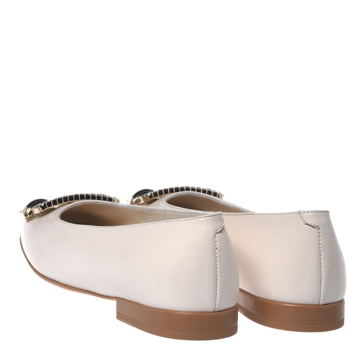 Baldinini, Balerini din piele cu detaliu bijuterie, Alb murdar