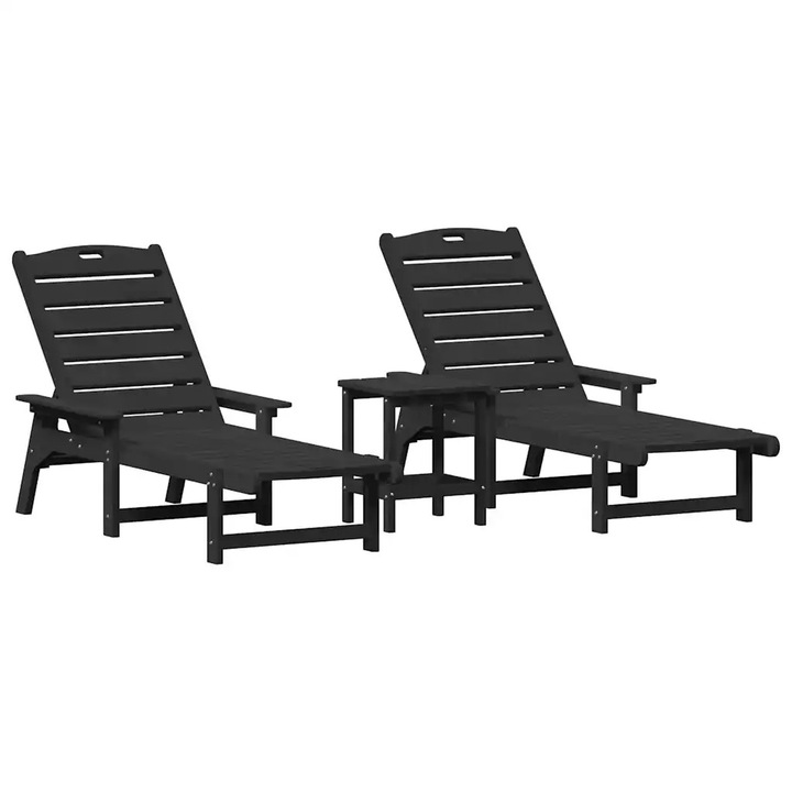 Sezlong vidaXL, 3 pcs Negru Polietilena