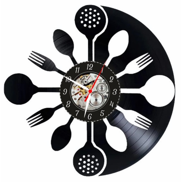 Dekoratív falióra - Kitchen Master - Kulináris művészeti design - bakelitlemezből készült, fekete, 30 cm