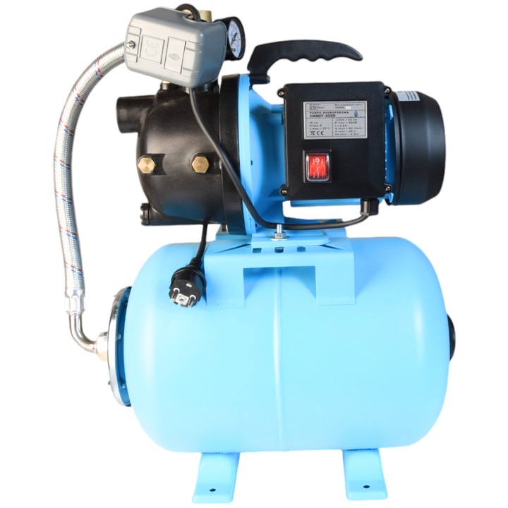 Hidrofor de gradina 24L, HANDY 3000, ALUVRA, pompa de suprafata portabila, 550 W, debit 3000 l/h, inaltime refulare 40 m, rezervor cu membrana EPDM, 4 bar, comutator pornit/oprit