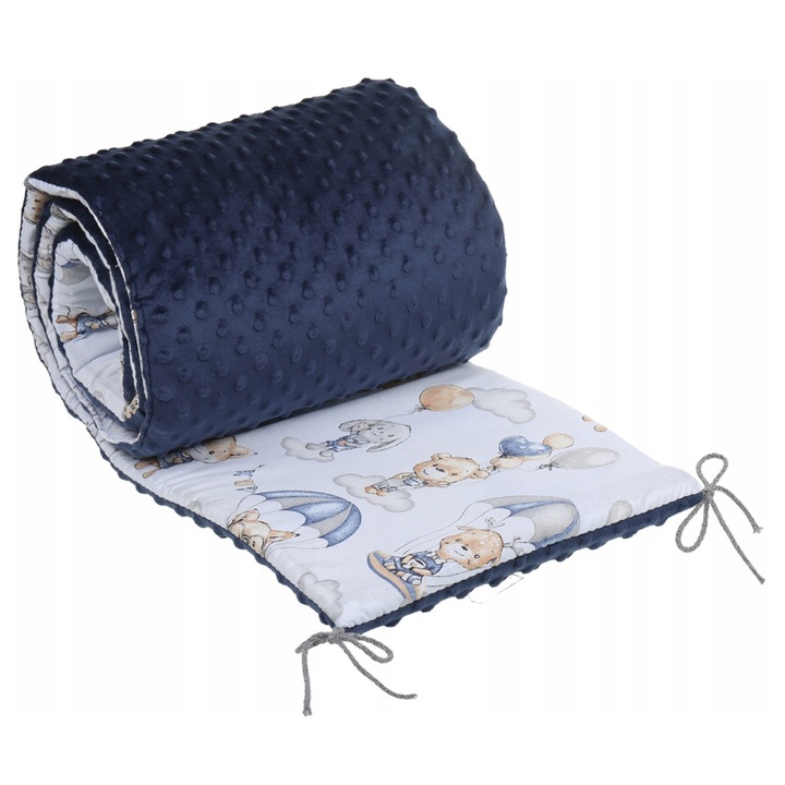Protectie patut Minky 180x30 Albastru-animalute