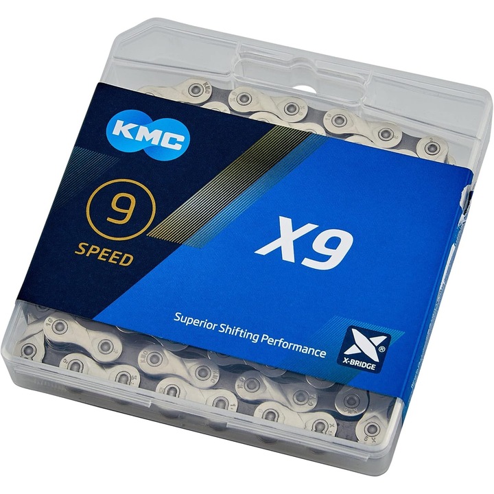 Lant KMC X9SL Ti-N 9 viteze, 114 zale, gri-argintiu, 1/2"x11/128"