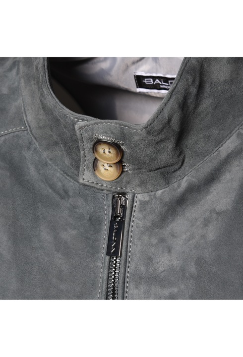 Baldinini, Jacheta din piele intoarsa cu fermoar si buzunare laterale, Alb murdar