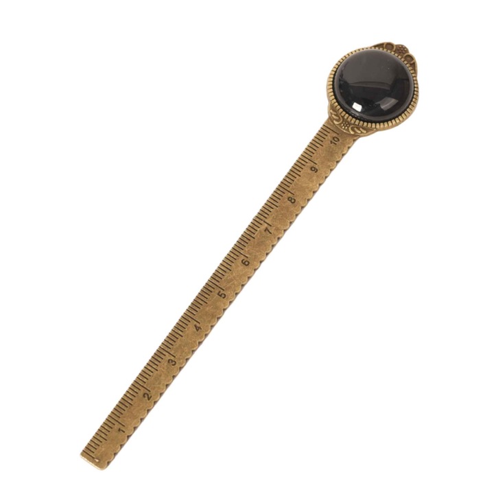 Semn de Carte Elegant cu Piatra Naturala de Obsidian si Alama