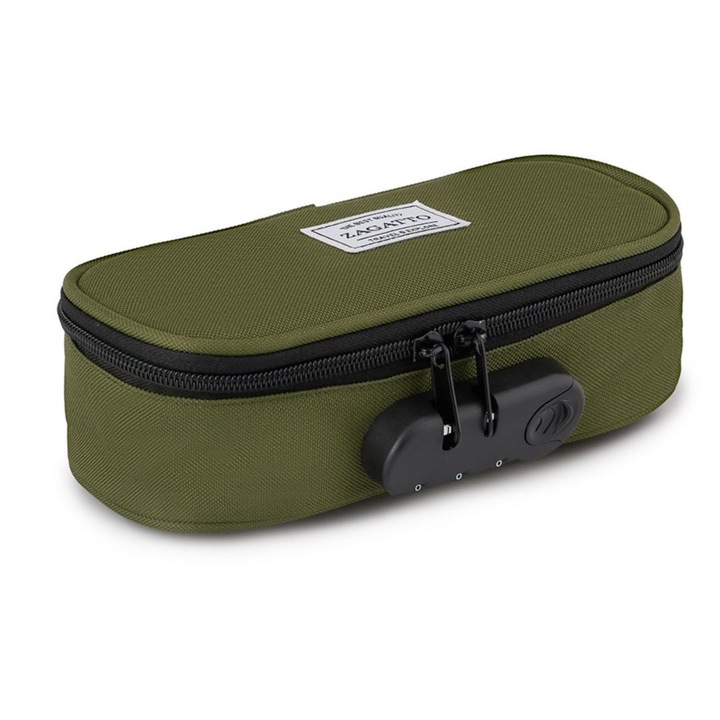 Penar fete, baieti, Zagatto® ZG1061, Cifru, Dimensiuni 22x6.5x10 cm, Penar scolar neechipat, Multifunctional, Usor, rezistent si practic, Impermeabil, Verde