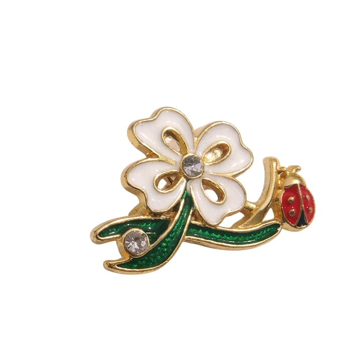 Négylevelű lóhere márciusi bross, arany