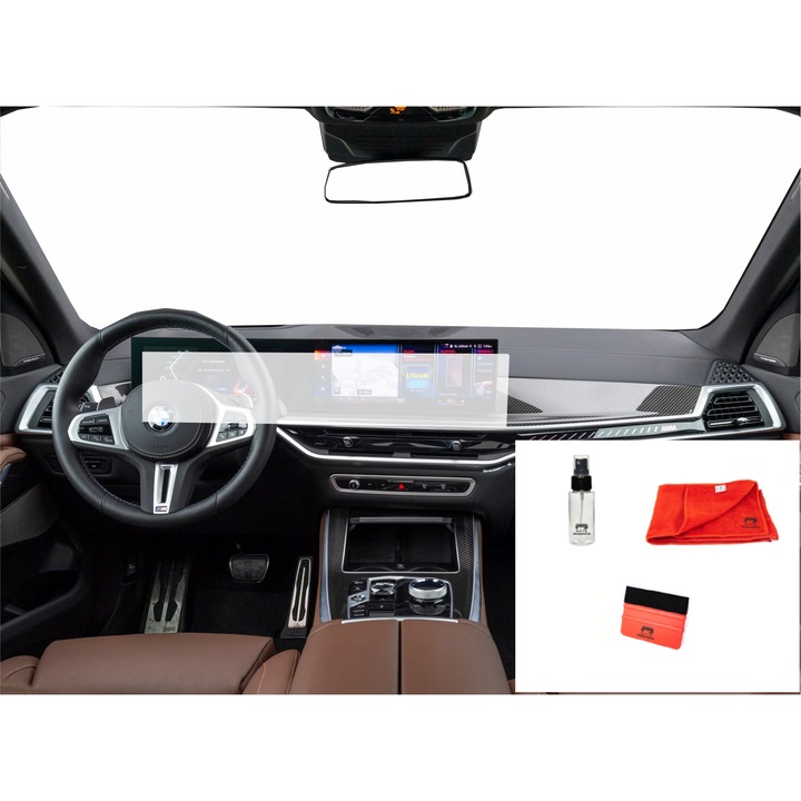 Folie protectie display navigatie auto BMW X5/X6 G05/G06 2023+, Mat, Anti-amprenta, Anti-zgarieturi, Regenerabila, Flexibila, Kit instalare