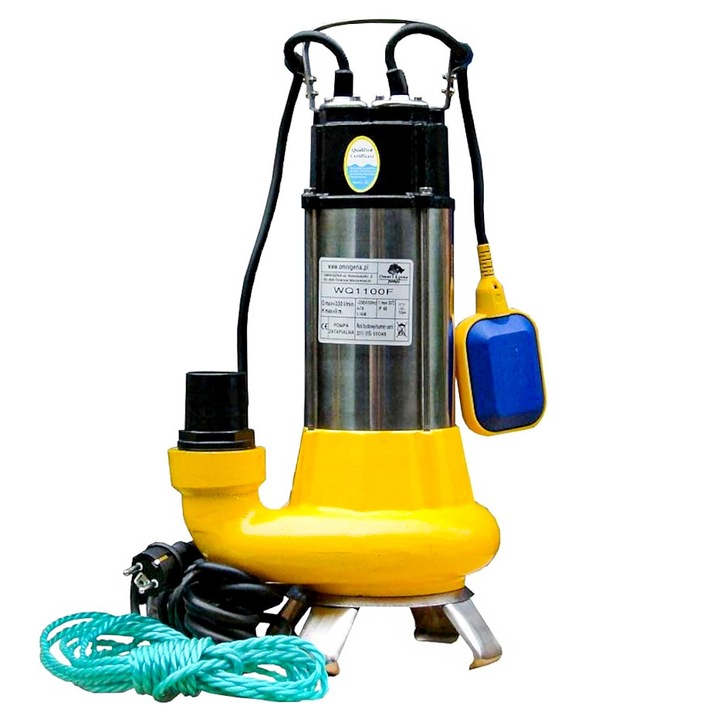 Pompa Submersibila Fosa, OMNIGENA WQ 1100F, pentru Apa Brudna si Murdara, Debit Mare 430 l/min, Inaltime Pompare 15 m, Putere 1.1 kW, Senzor Flotor, Corp Rezistent din Fonta si Inox, pentru Particule pana la 35 mm, 230V, 1 buc