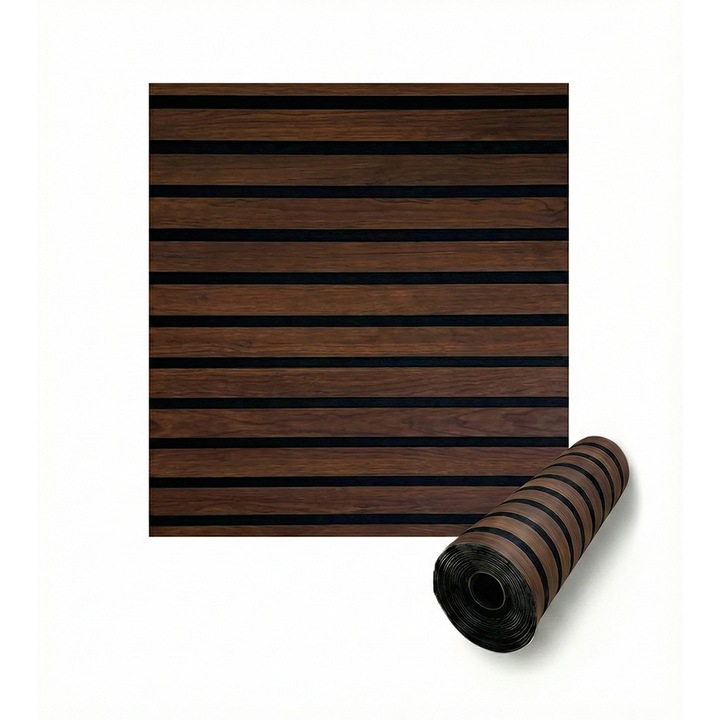 Rola Tapet autoadeziv 3D premium tip Riflaj NEXTLY, imitatie lemn, rezistent la apa, spuma moale si pvc, 5 mm grosime, adeziv puternic, 58x300cm, maro nuc inchis