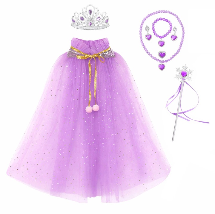 Costum carnaval pentru copii, Excellent, fialov, set cu accesorii (baston, coroana, bijuterii), 4-7 ani