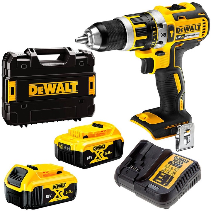 Aparat de gaurit si insurubat cu percutie 18V DeWALT DCD795P2, 2 acumulatori 5Ah, 60Nm, cutie TSTAK