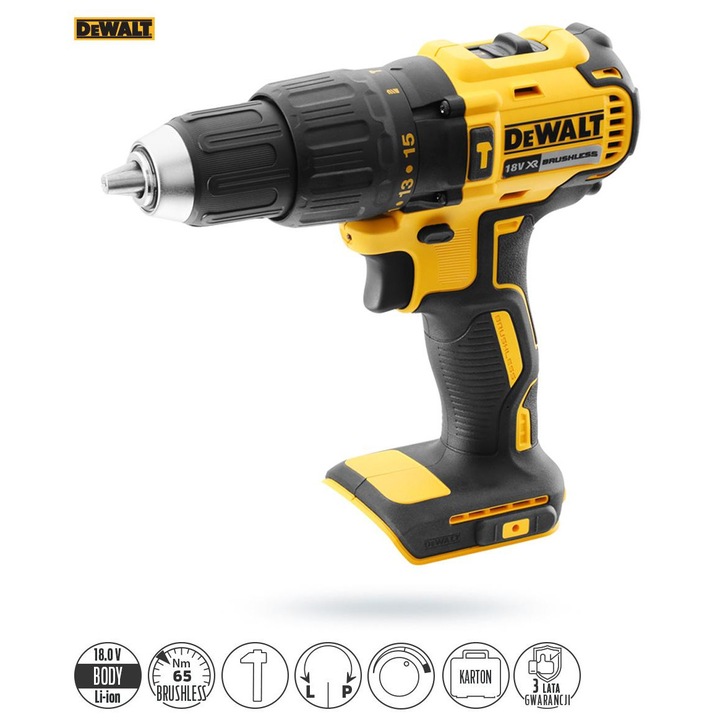 Aparat de gaurit si insurubat DeWalt DCD778N, 18V Li-Ion, 65 Nm, fara perii, 1.6 kg, set fara acumulator si incarcator