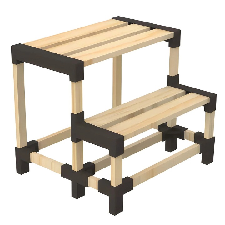 Табуретка, До 180 кг, Двойна, Функционална, Дърво, 39x38x38 см, Бежов/Черен