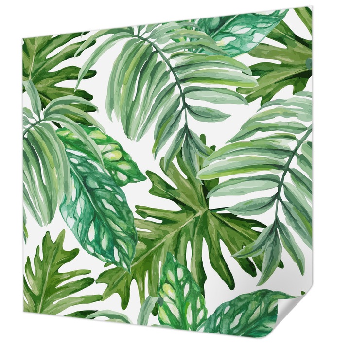 Tapet Autocolant De Perete, Wallfluent, Frunze exotice, Verde, 250 x 250 cm, Pentru Interior, Usor De Curatat, 010170060030000011067