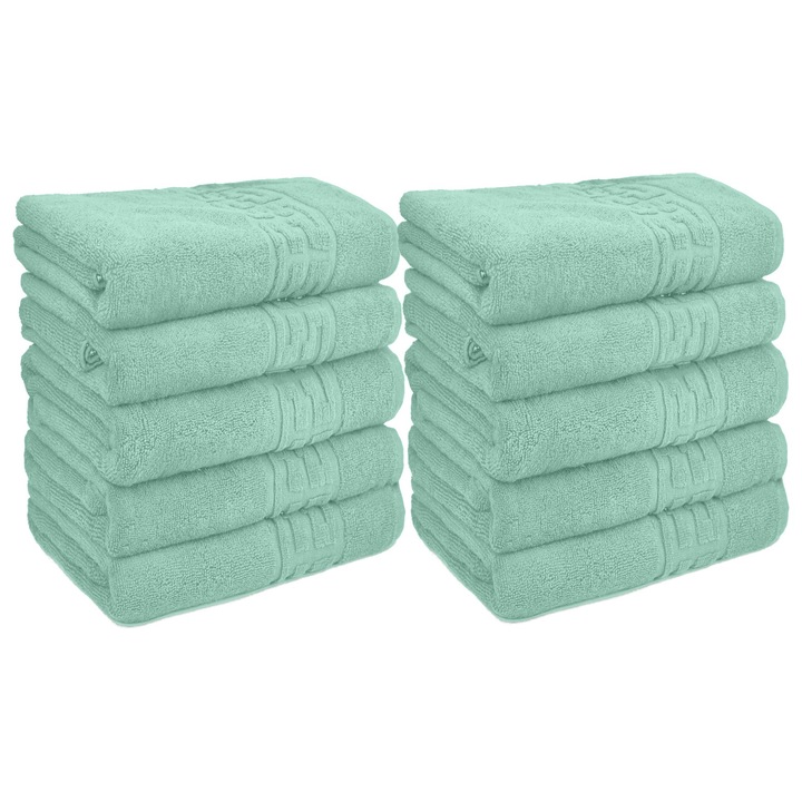 Pachet 10 prosoape baie de corp 70x140 cm Bumbac 100%, Greek Border 500 grame/mp, Verde Mint