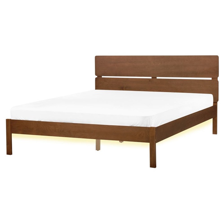 Világosbarna fa franciaágy LED világítással 160 x 200 cm Boisset