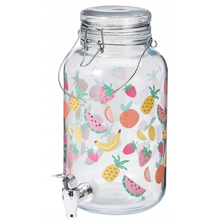 Dispenser de bauturi din sticla Koopman, 3,8L, cu capac, argintiu, 29x16cm