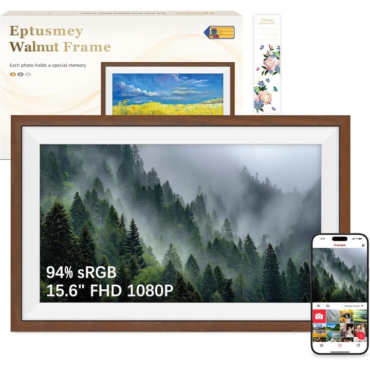 Fotocadru Digital Frameo 15.6" Diófa, Wi-Fi, 32GB, IPS HD Érintőképernyő