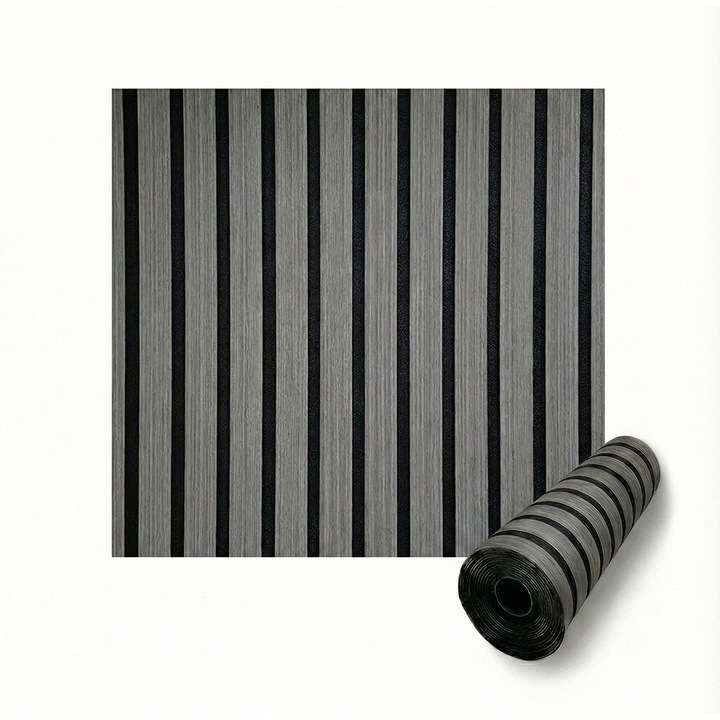 Rola Tapet autoadeziv 3D premium tip Riflaj NEXTLY, imitatie lemn, rezistent la apa, spuma moale si pvc, 5 mm grosime, adeziv puternic, 58x300cm, stejar gri